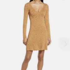 NWT bp Tan Polka Dot Long Sleeve V-Neck Sustainable Dress - Size: M