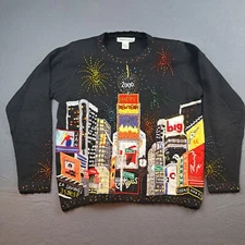 Vintage Y2K NYE New York Sweater Small (Fits Medium) Embroidered Embellished