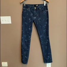 Love Moschino Collection Two Toned Floral Print Skinny Jeans in Blue Size 27