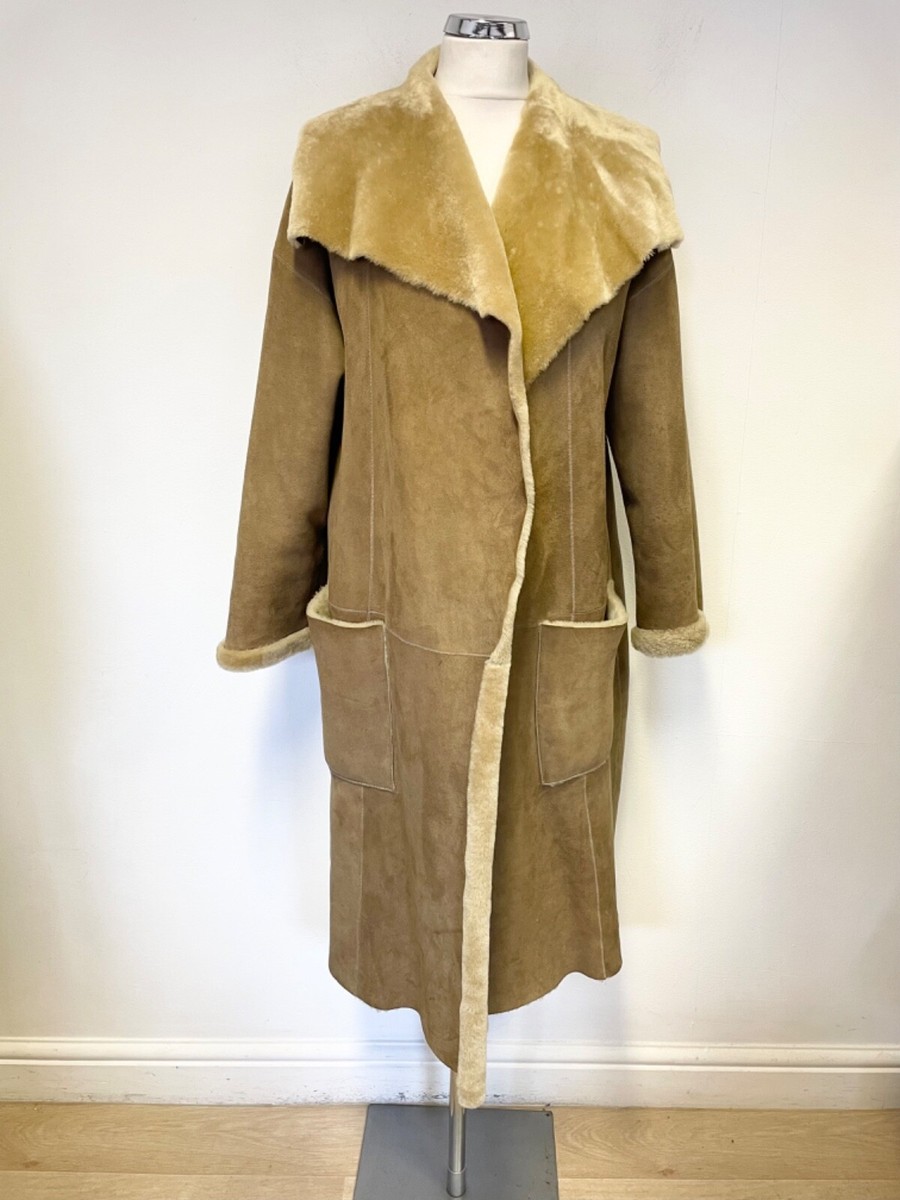 NICOLE FARHI CAMEL SHEEPSKIN MID LENGTH COAT SIZE 10 COST £2000