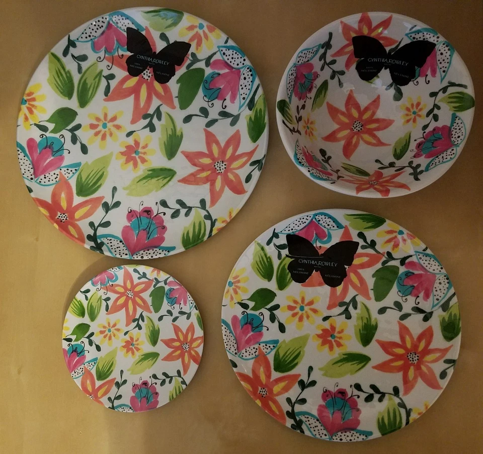 (Set of 16) Cynthia Rowley Bright Spring Flowers Floral Melamine Set Home Decor - Image 3 of 4