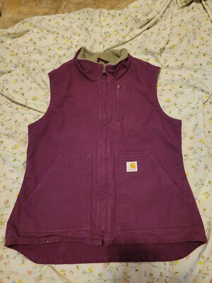 VTG Carhartt Womens Purple Vest Sherpa Lined Duck Canvas Size Medium WV001 BGP