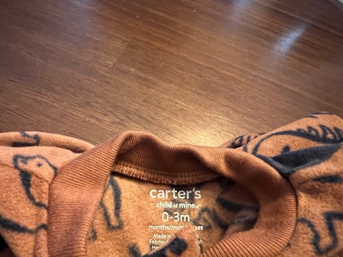 Infants Zip Sleeper 0-3 Months New With Tags! Dinasaur Pattern Brown Color Soft! - Picture 9 of 10