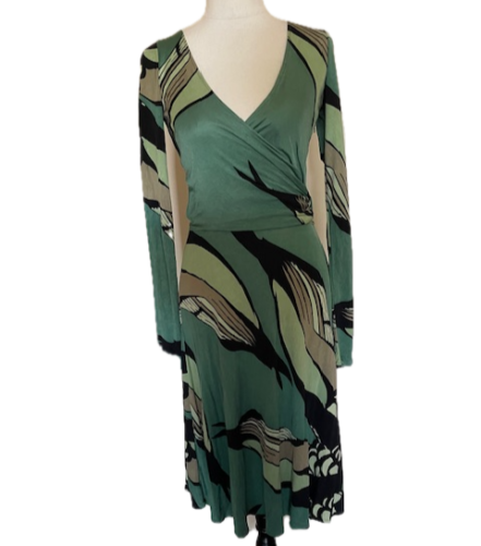 ISSA LONDON 100% Silk Green Abstract Twist Wrap Front Dress Size 6 (Royal Fav) - Picture 2 of 6