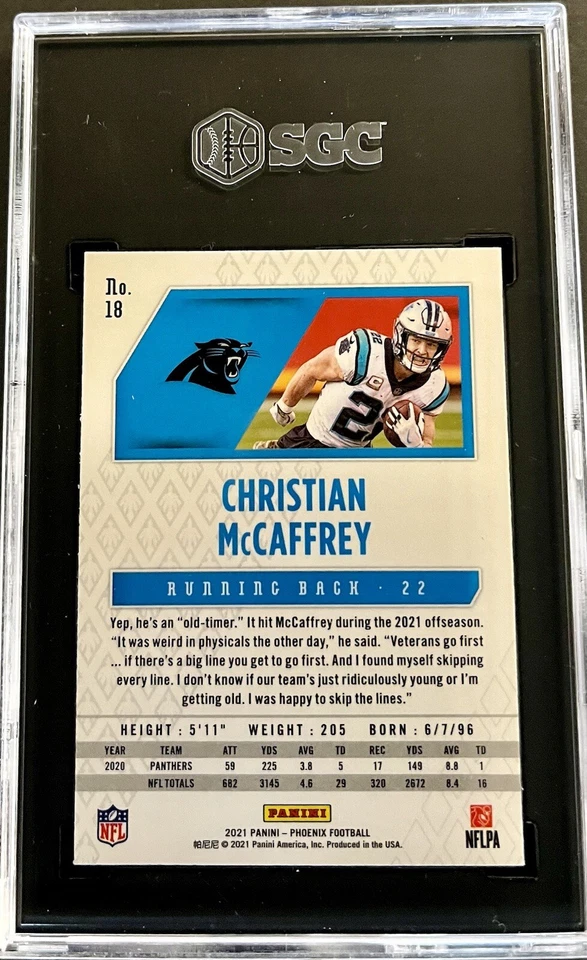 2021 Panini Phoenix - Fire Burst #18 Christian McCaffrey SGC 9.5 - Image 2 of 2