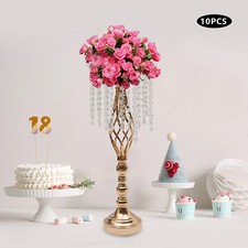 10Pcs Crystal Flower Stands Vases Gold Wedding Centerpieces Dining Table 21.7in