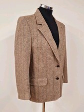 Oscar De La Renta Tweed Jacket Uk 10/12 Beige Brown Pls Read Vintage Herringbone