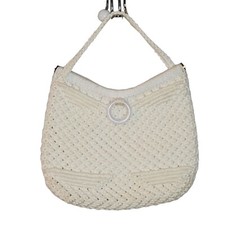 Vintage Macrame Purse Handbag Medium Off White Lined Boho 70s