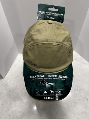 LL Bean LED Lighted Cap Pathfinder Khaki Adjustable Baseball Hat Hunt Camp Fish