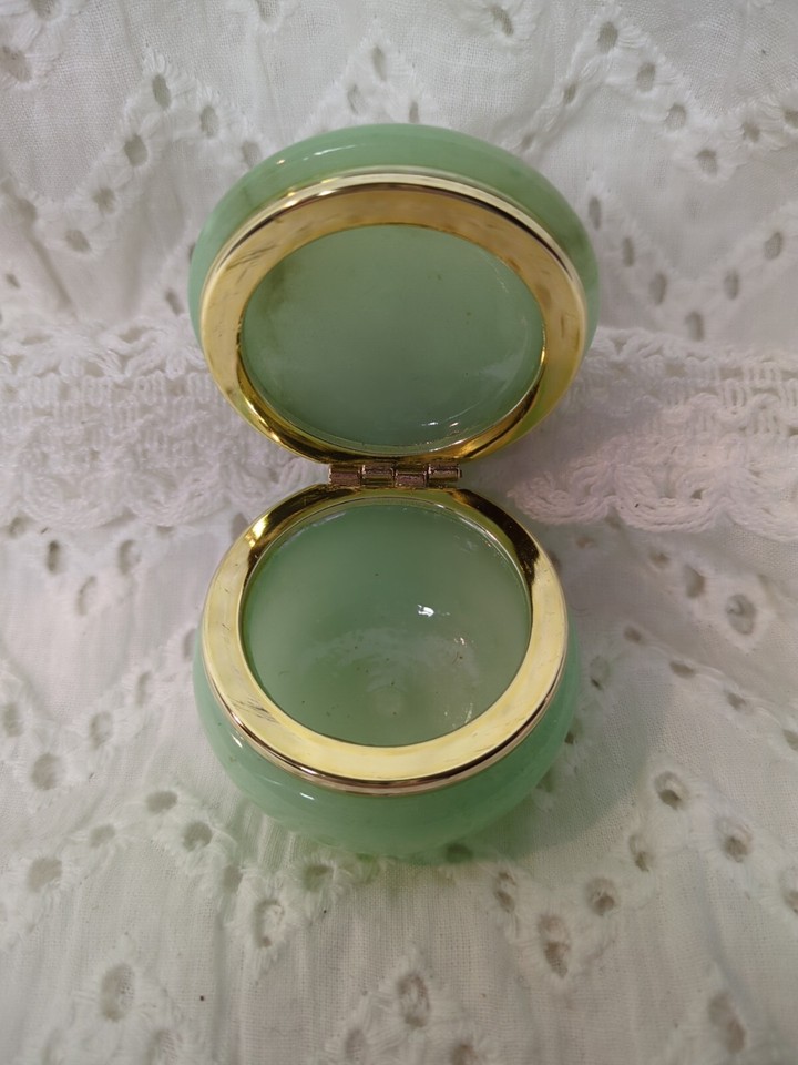 Vintage Alabaster Trinket Box Green Marble Stone Hand Carved Pink