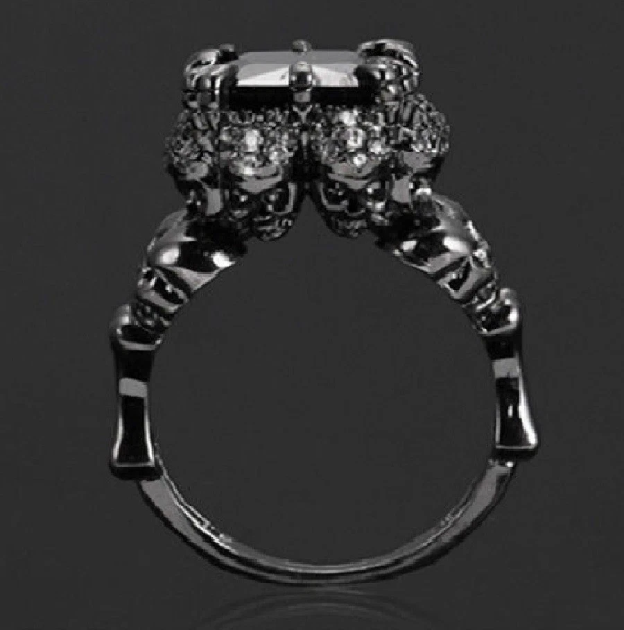 Anillo Calavera Gótico 4.5 quilates Zafiro Lleno de Oro Negro EE. UU. Talla 6 - 11 Caja de Regalo Gratis Foto 2 de 4