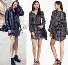 Express Printed Lace Up Long Sleeve Drop Waist Dress S