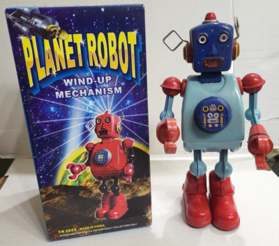 Schylling Blue Planet Robot Wind-up Tin Toy TR2022 - NEW tested
