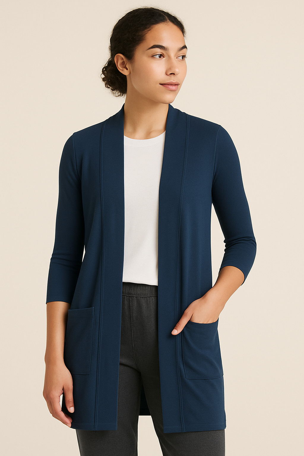 Pact Organic Womens XS Small Blue Raw Edge Cotton Knit Duster