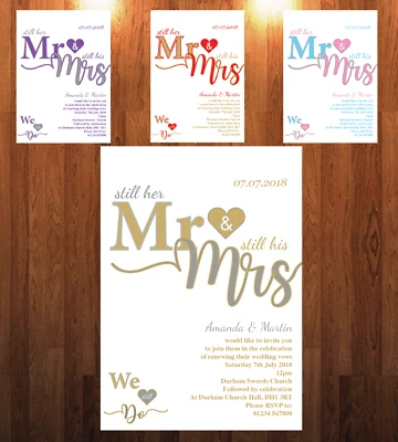 10 Personalised Wedding Blessing/Renewal of Vows Invitations Invites + Envelopes