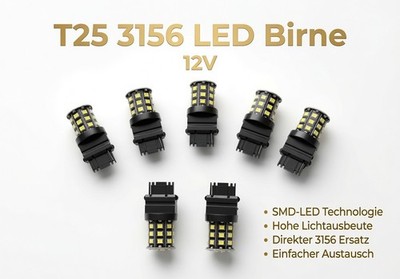   T25 3156 LED Birne 12V | SMD-LED | Direkter 3156 Ersatz | Hohe Helligkeit 