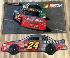 Jeff Gordon # 24 Dupont Flames Race Car Room Rug Mat Carpet Man Cave Set Of 2