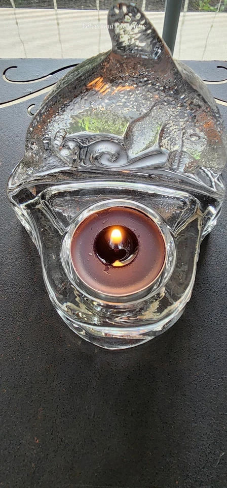 Candelabro de delfín de vidrio transparente vintage años 90 - decoración náutica Ocean Wave Foto 4 de 4