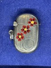Seltenes englisches massives Silber Vesta Etui mit Emaille Blumen Gepunzt 1904