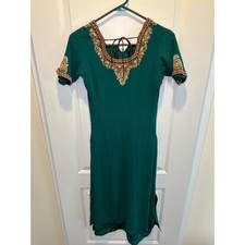 Indian Embellished Kurti Dress Green Gold. Ethic Dress