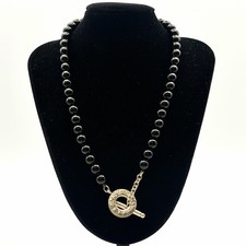 Tiffany & Co Black Onyx Bead Toggle Necklace Sterling Silver Estate 8mm 17