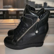 ASH LIMITED Bowie Leather Double Zip Wedge Shoes EU 37 US 7