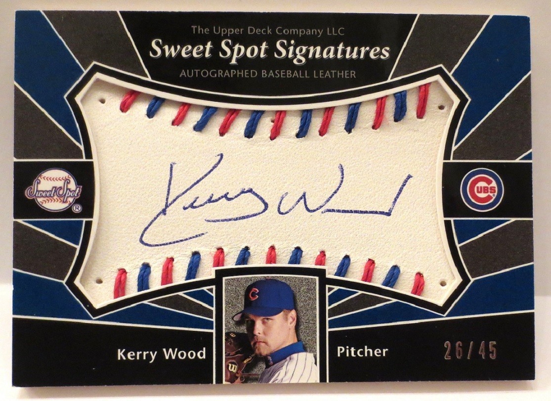2004 UPPER DECK SWEET SPOT BLUE RED STITCH AUTOGRAPH KERRY WOOD /45 CUBS RARE