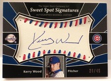 2004 UPPER DECK SWEET SPOT BLUE RED STITCH AUTOGRAPH KERRY WOOD /45 CUBS RARE
