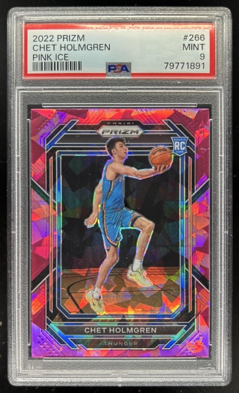 2022-23 Panini Prizm Chet Holmgren RC Prizm Pink Ice Rookie #266 Thunder PSA 9