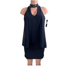 NWT Betsy Adam Scarf Drape Dress Size 6 Cocktail Navy Blue Sequin Choker