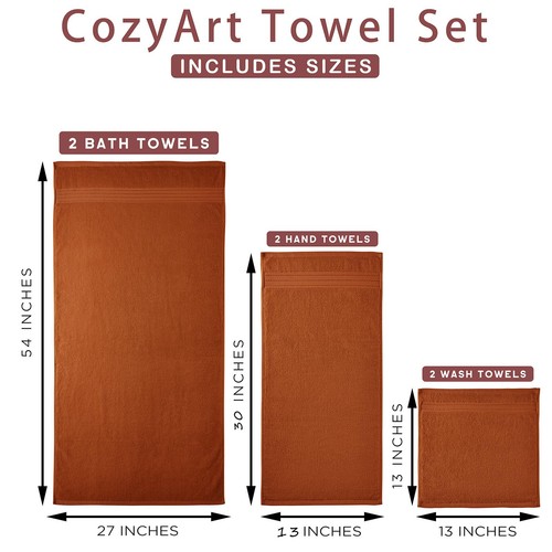 Burnt Orange Bath Towel Set for Bathroom Turkish Cotton Thick Soft Absorbent ... - Picture 6 of 7