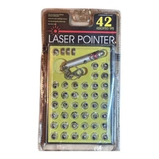 Laser Pointer Key Chain 42 Interchangeable Tips Heads Black Silver w/Batteries