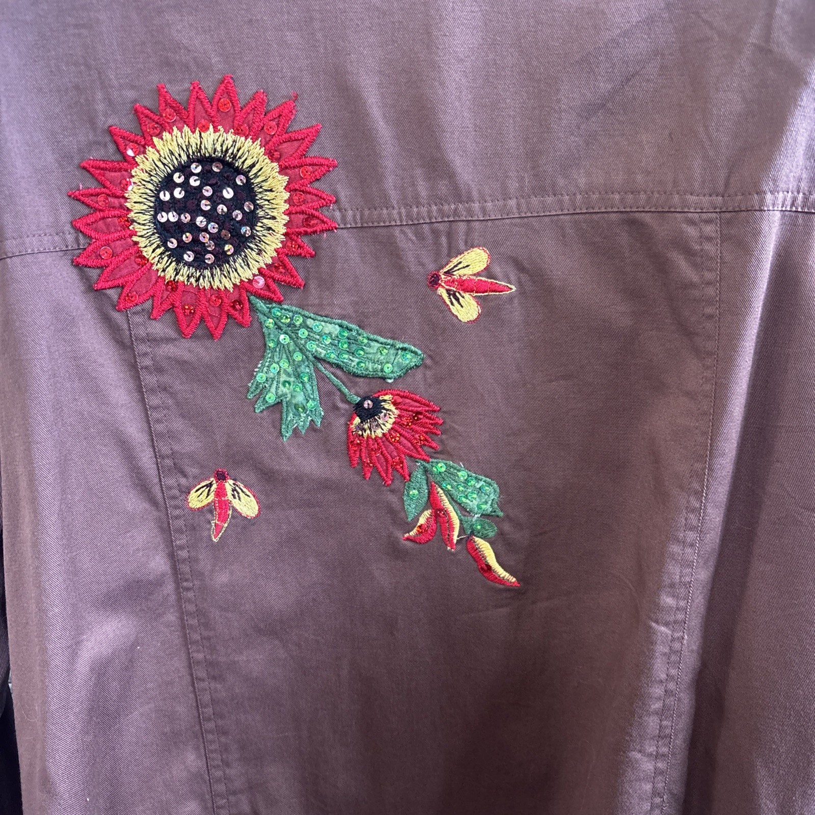Tapestry Patch Brown Jacket Sequin Sunflowers & D… - image 6