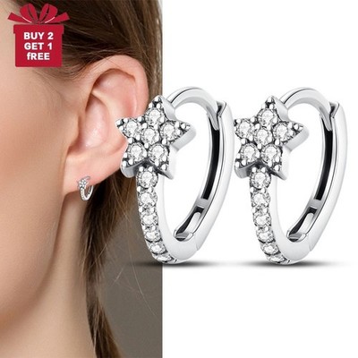 PANDACH 925 Sterling Silver Tiny Star Huggie Hoop Earrings For Women Girls Gifts