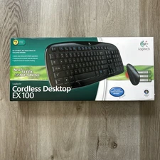 Logitech EX100 Cordless Desktop Computer Keyboard Mouse Set Wireless Black NIB