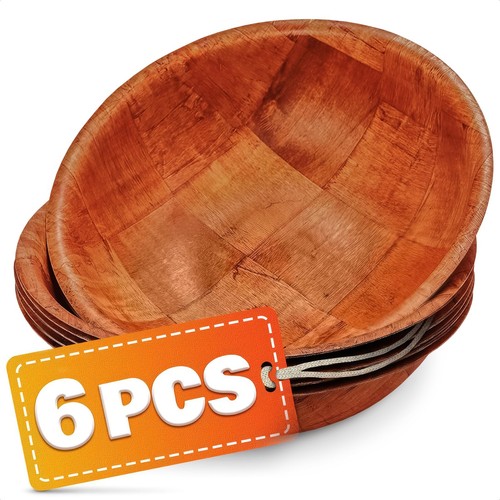 6Pcs Wooden Salad Bowl Set - 8 Inch Decorative Bowls for Kitchen Large Servin... - Foto 1 di 9