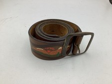 Vintage Tooled Brown Leather Western Belt Hand Painted Cowboy Mountains Sz 40 N3