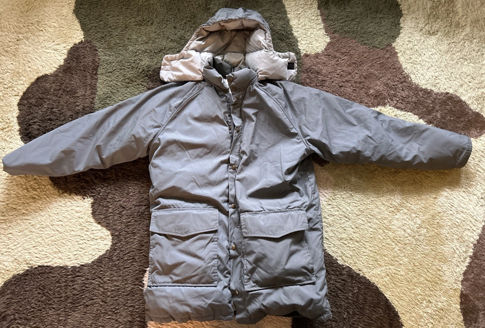 Vintage Woolrich Puffer Jacket Grey Goose Down Coat W/ Hood Mens Large Jacket