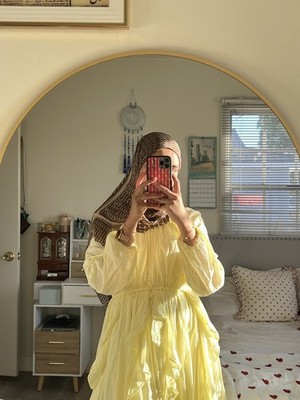 ASOS Modest Yellow A-Line Pleated Long Sleeve Women's Dress Round Neck Casual | eBay ASOS Modest Yellow A-Line Pleated Long Sleeve Women's Dress Round Neck Casual | eBay