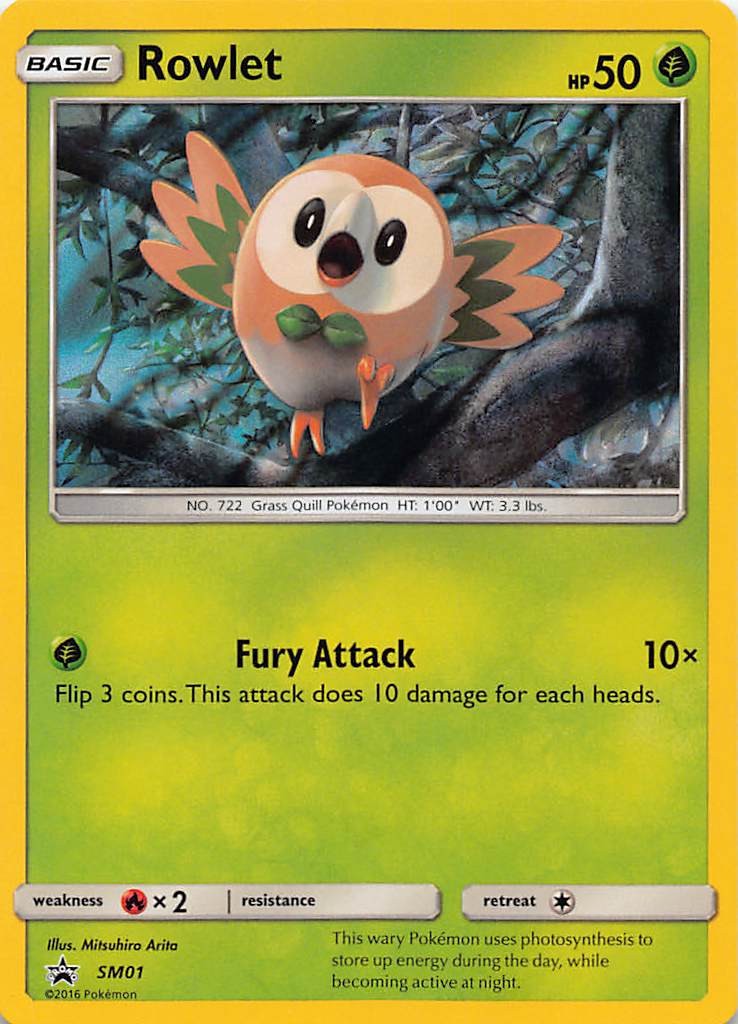 Rowlet - SM01 Holo Promo Sun & Moon Promo Pokemon Holo Near Mint