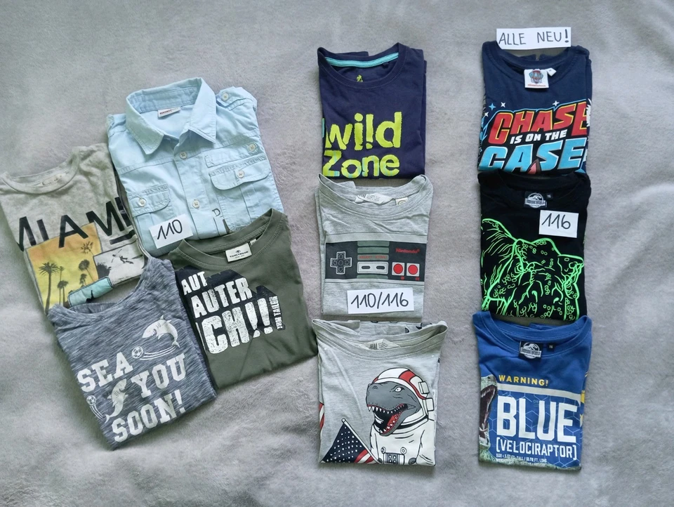 10 tlg. Paket, Gr. 110, Gr. 110/116, Gr. 116, Jungen, T-Shirts + 1 Hemd, 3x NEU! - Bild 2 von 4