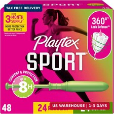 Playtex Sport Tampons Multipack (24ct Regular/24ct Super), Fragrance-Free - 48ct