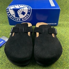 Birkenstock Boston black Suede Leather Soft Footbed Clog Unisex Shoes