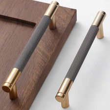 10 Pack 5 Inch 128 mm Bar Cabinet Pulls Gold and Grey Knurled Handles for Bru...