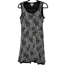 LOFT Dress Women’s 6 Black White Lace Fit Flare Sleeveless Lined Work Casual