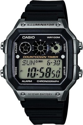 Casio AE1300WH-8AV, 10 Year Battery Watch, 100M, Alarm, Illuminator, Countdown