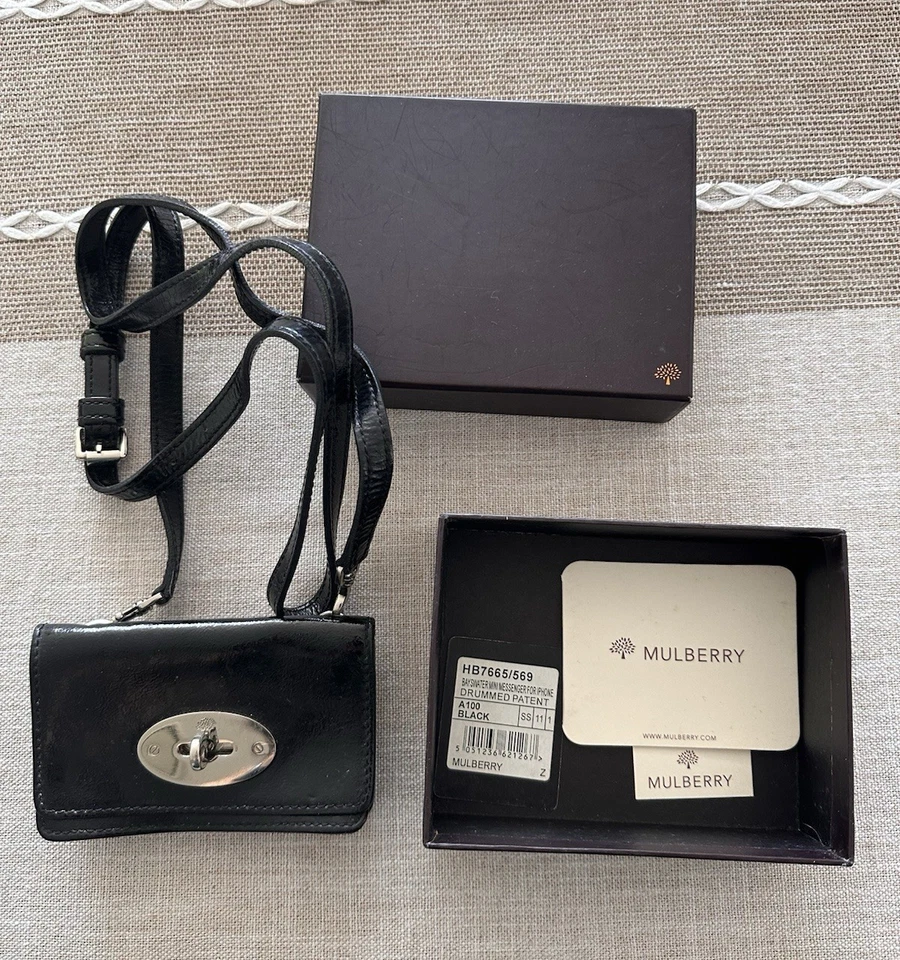 Mulberry Bayswater Mini Messenger iPhone Black Patent Leather Crossbody, photo 1 of 5