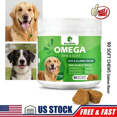 Omega 3 Fish Oil Supplement for Dogs Skin and Coat 90 Chews Salmon Flavor NEW