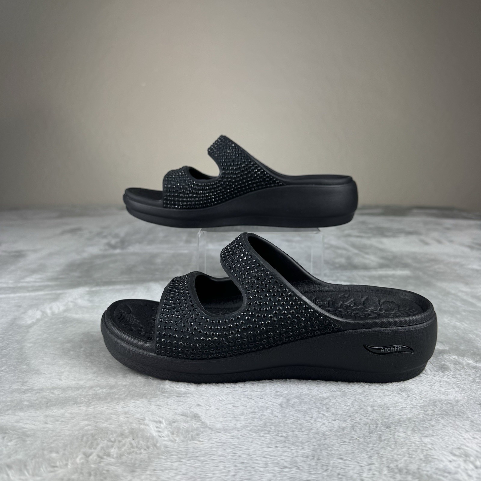 Skechers Foamies Arch Fit Sandals Womens 6 Black Rhinestone Strap Slides