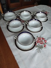 Aynsley Leighton  Twin Handled Soup / Coupe  Bowl + Saucer x 6